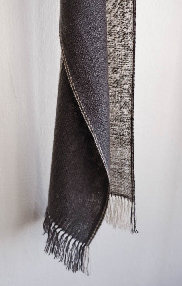 Handwoven Pashmina Scarf- Colour Beige and Grey From Natural Dyes Tea and Harada Handwoven Pashmina Scarf- Colour Beige and Grey From Natural Dyes Tea and Harada