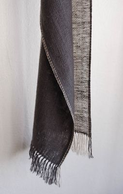 Handwoven Pashmina Scarf- Colour Beige and Grey From Natural Dyes Tea and Harada