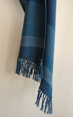 Small Very Fine Wool Stole Dyed With Natural Indigo and Tesu Flowers