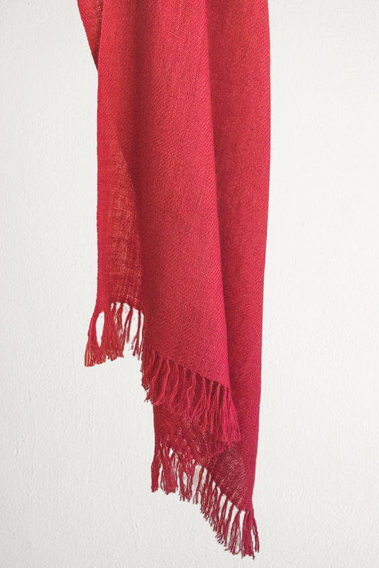 Small Handwoven Pashmina Stole Dyed Red With Madder Roots