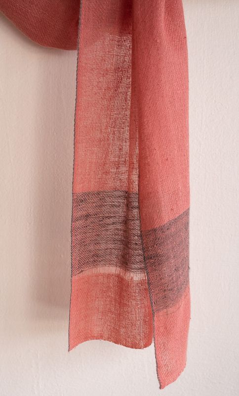 Handmade Pashmina Scarf-  Handspun Yarn Pink and Grey From  Natural Dyes Sappanwood and Harada