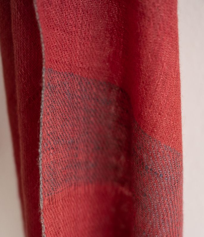 Small Handwoven Pashmina Stole- Handspun Yarn Colour Red and Grey From Natural Dyes Madder and Harada