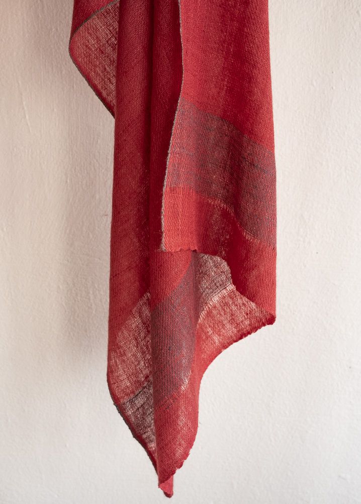 Small Handwoven Pashmina Stole- Handspun Yarn Colour Red and Grey From Natural Dyes Madder and Harada Small Handwoven Pashmina Stole- Handspun Yarn Colour Red and Grey From Natural Dyes Madder and Harada