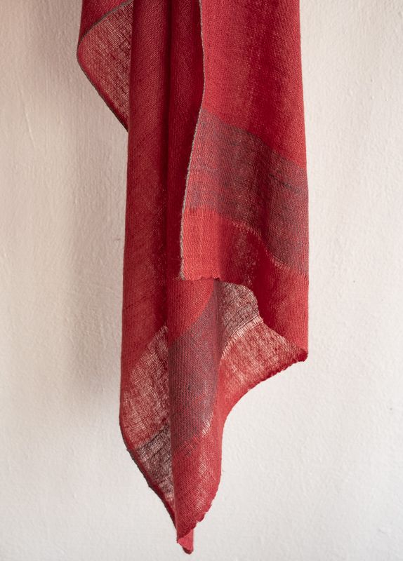 Small Handwoven Pashmina Stole- Handspun Yarn Colour Red and Grey From Natural Dyes Madder and Harada