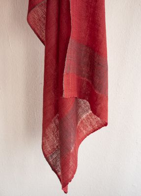 Small Handwoven Pashmina Stole- Handspun Yarn Colour Red and Grey From Natural Dyes Madder and Harada