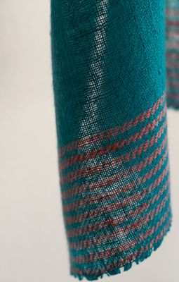 Handmade Pashmina Scarf-Handspun Yarn Colour Turquoise and Red From Natural Dyes Indigo Madder and Tesu Flowers
