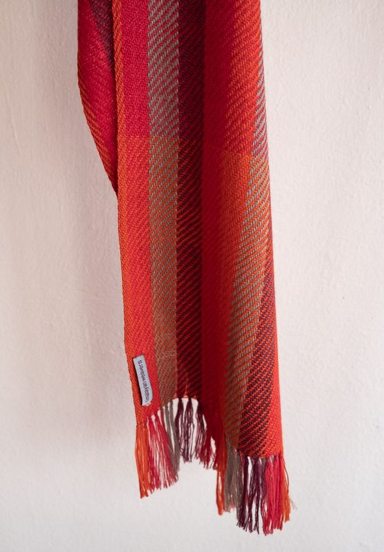 Handwoven Woolen Scarf Coloured With Natural Dyes Madder and Tesu
