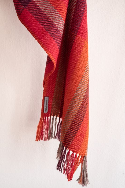 Handwoven Woolen Scarf Coloured With Natural Dyes Madder and Tesu