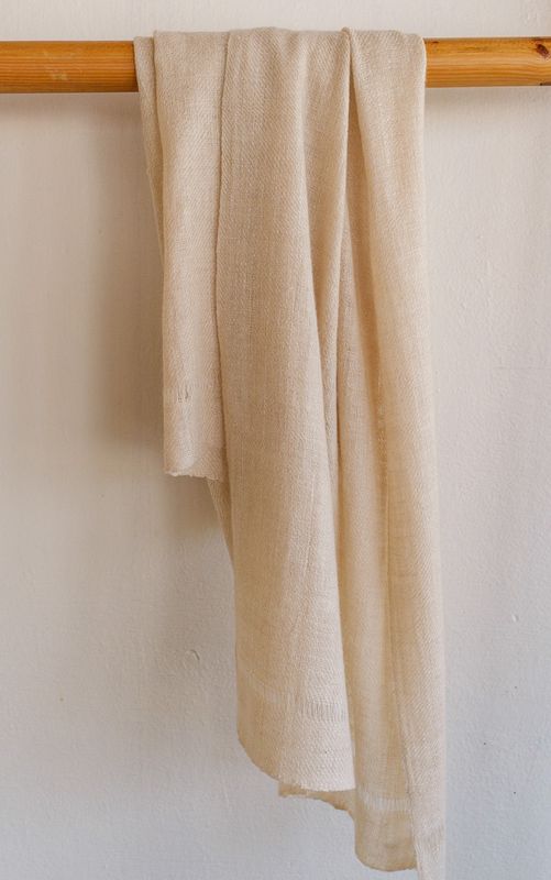 Small Handwoven Pashmina Stole-Handspun  Yarn on a Charkha Natural Colour Undyed