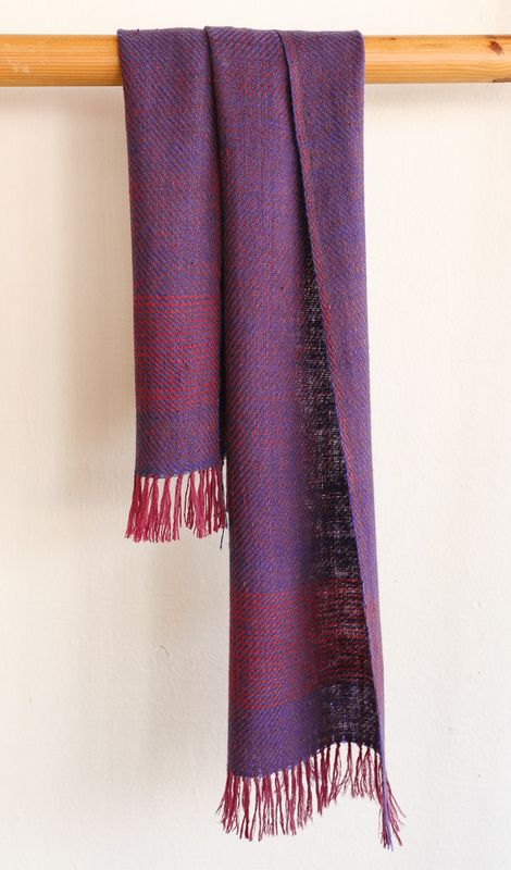 Handwoven Pashmina Scarf-Handspun  Yarn Colour Blue and Purple From Natural Dyes Sappanwood and Indigo