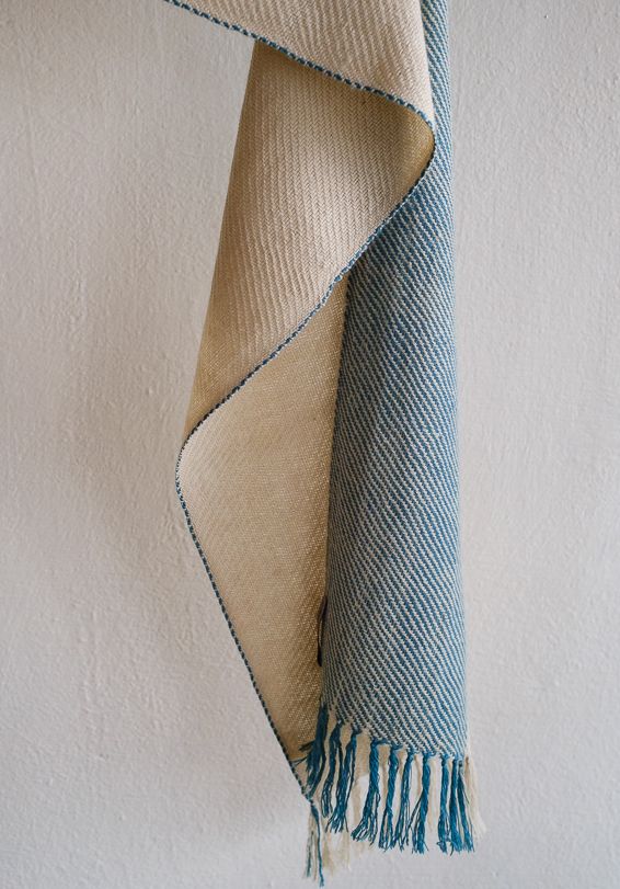 Handwoven Woolen Scarf Dyed With Tea and Indigo Handwoven Woolen Scarf Dyed With Tea and Indigo