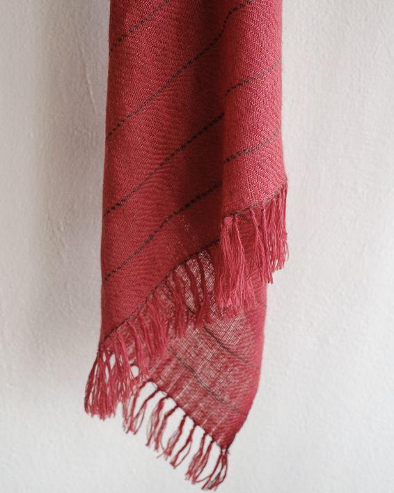 Small Pashmina Stole Handwoven-Dyed Pink and Grey With Harada and Madder