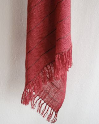 Small Pashmina Stole Handwoven-Dyed Pink and Grey With Harada and Madder