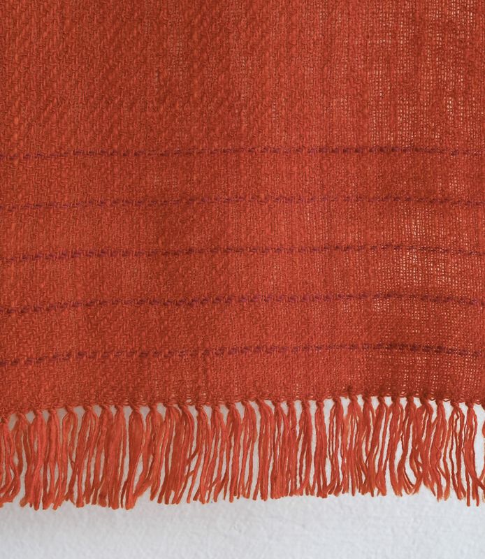 Woolen Scarf Made With Hand-spun Pure Wool and Dyed With Madder and Tesu Flowers