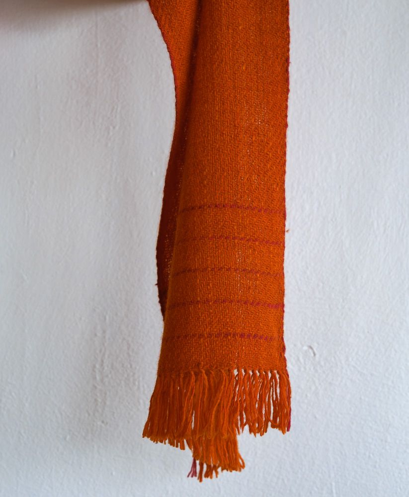 Woolen Scarf Made With Hand-spun Pure Wool and Dyed With Madder and Tesu Flowers