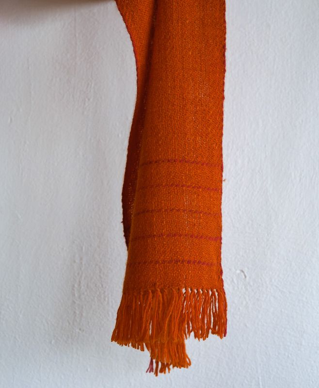 Woolen Scarf Made With Hand-spun Pure Wool and Dyed With Madder and Tesu Flowers