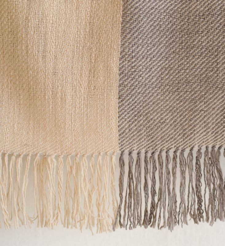 Large Woolen Shawl made with Hand-spun Wool, dyed with Harada and Tea