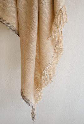 Large Woolen Shawl made with Hand-spun Wool, dyed with Harada and Tea