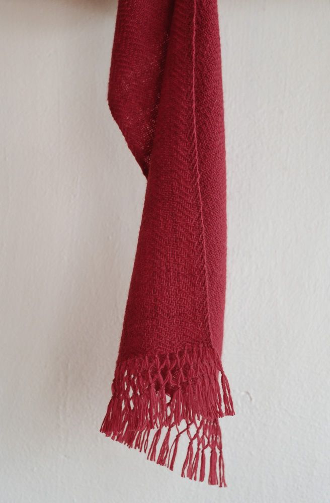 Small Woollen Scarf Made With Handspun Wool and Dyed Red With Madder Small Woollen Scarf Made With Handspun Wool and Dyed Red With Madder