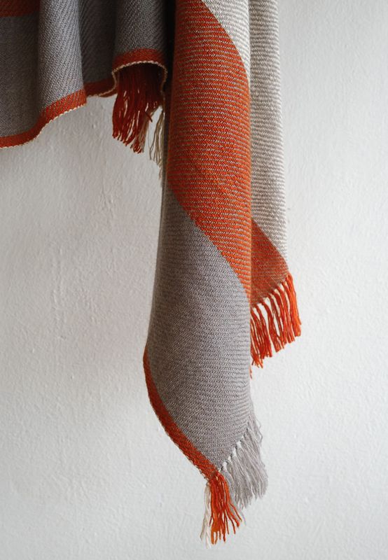 Woolen Shawl Woven With Hand-Spun Wool and dyed with Tesu Flowers, Harada and Tea