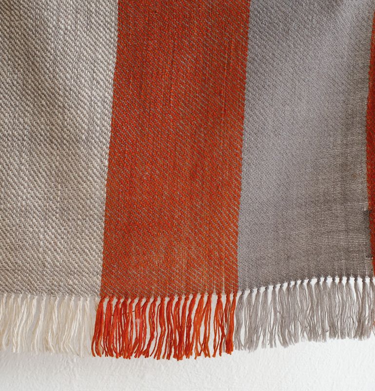 Woolen Shawl Woven With Hand-Spun Wool and dyed with Tesu Flowers, Harada and Tea