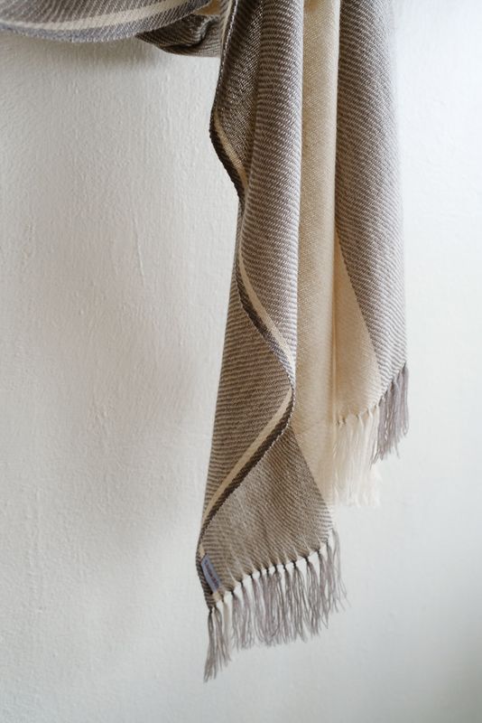 Hand-woven woollen Stole Coloured With Natural Dyes, Tea and Harada