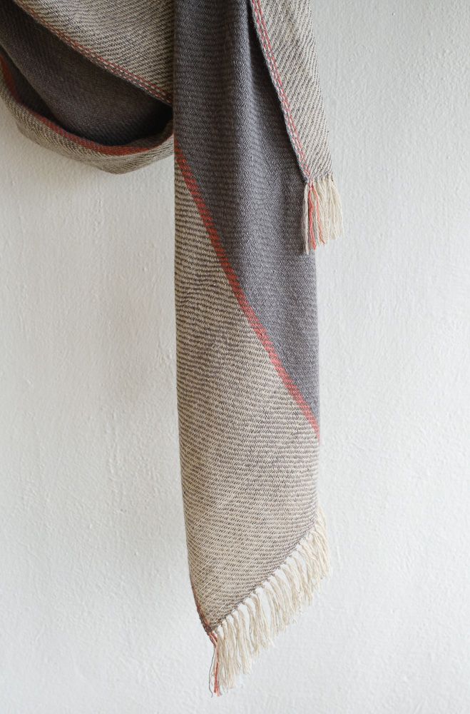 Handwoven Pure Pashmina Shawl- Certified, Handspun Yarn Coloured Grey and Beige With Natural Dyes Tea and Harada Pashmina shawl