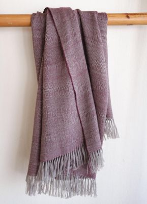 Hand-woven Alpaca Wool Shawl-Grey and Purple Natural Dyes Shellac and Harada