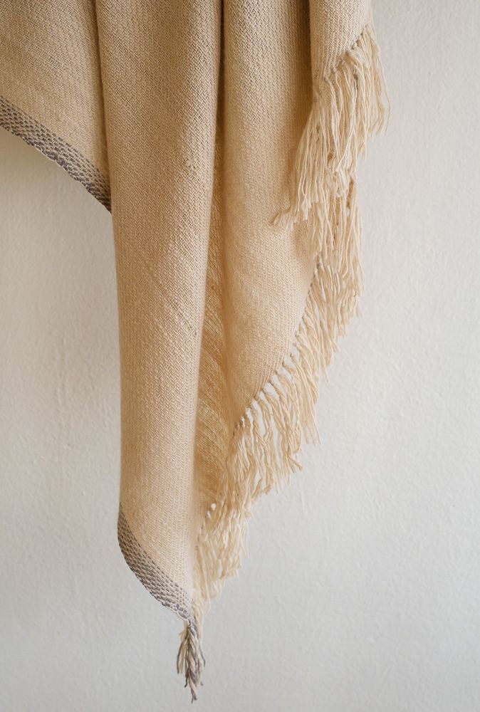 Large Woolen Shawl Handmade With Pure Wool, Dyed with Harada and Tea