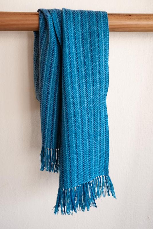 Small Woolen Scarf Coloured with Natural Dyes, Indigo and Tesu Flowers