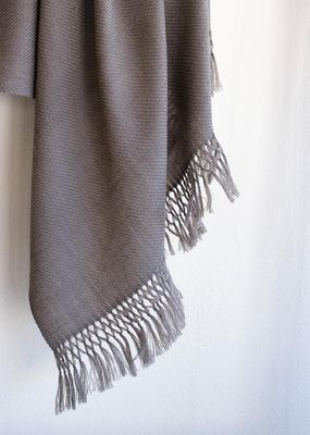 Grey and Beige Woolen Shawl for Women with Jali Tassels