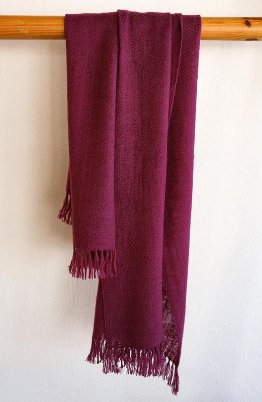 Small Handwoven Pashmina Stole- Hand-Spun Yarn Purple Natural Dye Shellac