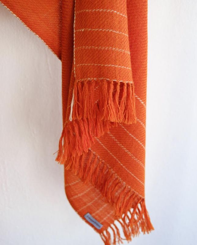 Hand-woven Woolen Stole Coloured With Tesu Flowers and Tea