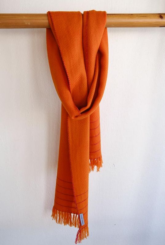 Handwoven Woollen Scarf Orange and Red Colour From Natural Dyes  Tesu Flowers and Madder