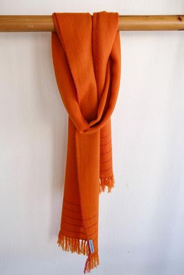 Handwoven Woollen Scarf Orange and Red Colour From Natural Dyes  Tesu Flowers and Madder