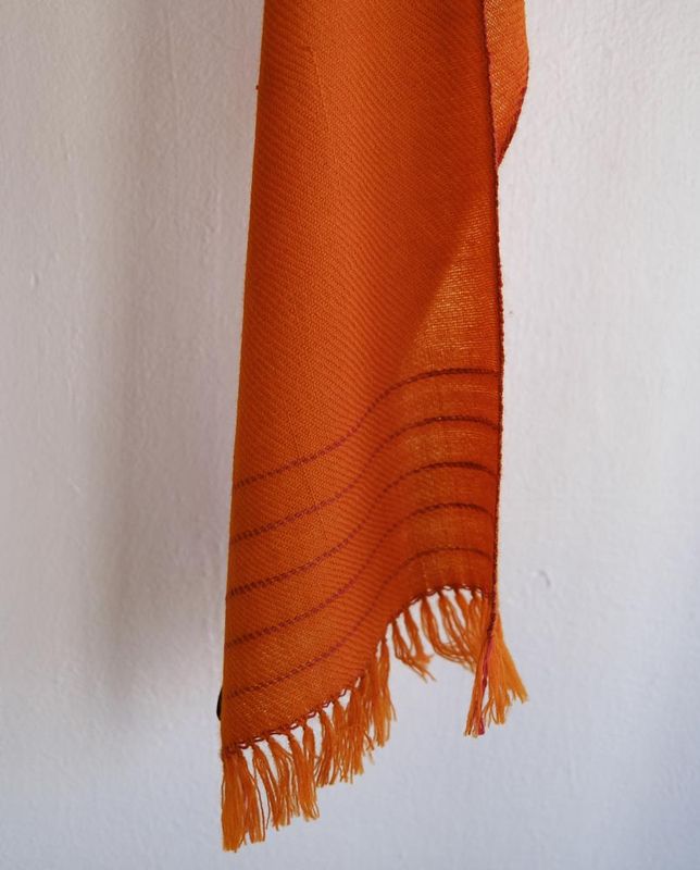Handwoven Woollen Scarf Orange and Red Colour From Natural Dyes  Tesu Flowers and Madder