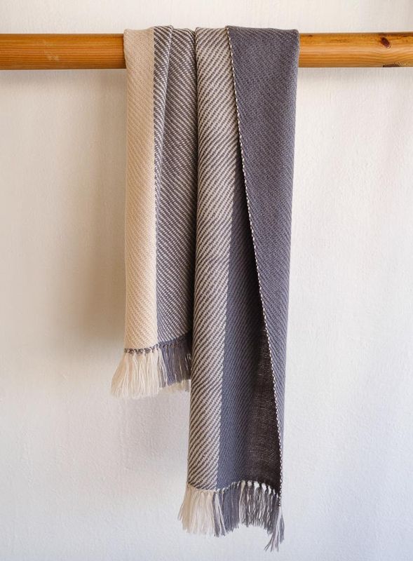 Handwoven Wool Scarf Grey and Beige Colours From Tea and Harada