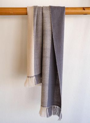Handwoven Wool Scarf Grey and Beige Colours From Tea and Harada