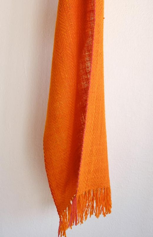 Hanwoven Scarf Made With Handspun Wool Orange Colour from  Tesu Flowers
