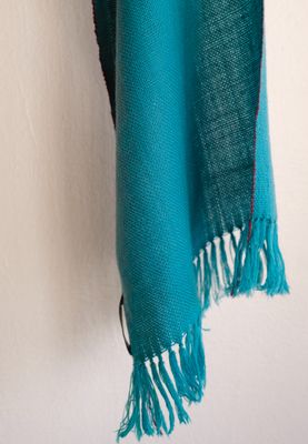 Handwoven Woolen Scarf, Tusquoise Colour From Natural Dyes Indigo and Tesu Flowers
