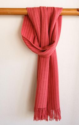 Handwoven Woollen Scarf Pink and Grey Dyed With Madder and Harada