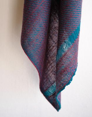 Small Pashmina Stole- Coloured Turquoise and Purple With Natural Dyes Indigo, Shellac and Tesu Flowers