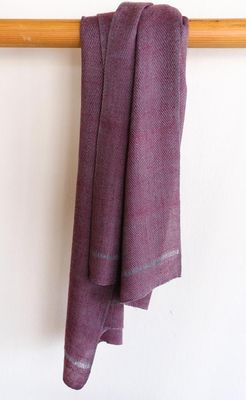 Small Handwoven Pashmina Stole- Handspun Yarn Purple and Grey Natural Dyes Shellac and Harada