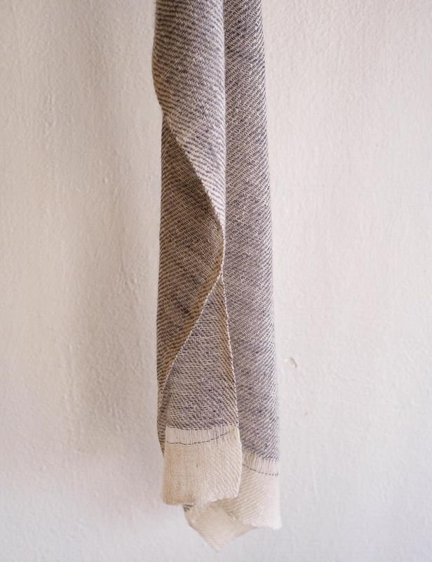 Pashmina Scarf handwoven with Hand-Spun Yarn-Beige and Grey Natural Dyes Tea and Harada