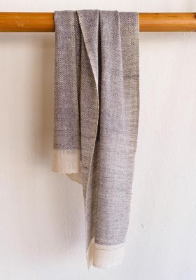 Pashmina Scarf handwoven with Hand-Spun Yarn-Beige and Grey Natural Dyes Tea and Harada