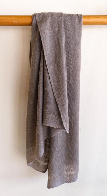 Handwoven Pure Pashmina Shawl- Certified, Handspun Yarn Coloured Grey With Natural Dye Harada