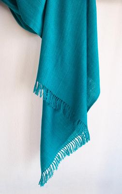 Handwoven Pashmina Shawl Coloured With Indigo and Tesu Flowers
