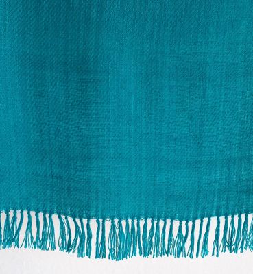 Handwoven Pure Pashmina Shawl- Certified, Turquoise With Natural Dyes Indigo and Tesu Flowers
