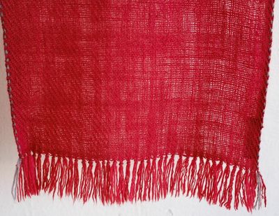 Handwoven Woollen Scarf Made With Handspun Yarn Red and Grey From Madder and Harada
