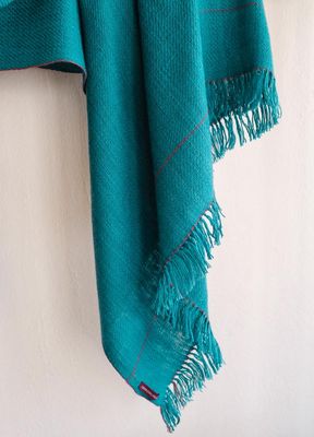 Woollen Shawl- Handwoven Handspun Turquoise Natural Dyes (Indigo Tesu Flowers and Shellac)